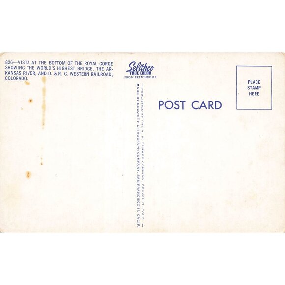 Postcard Vista at the Bottom of the Royal Gorge Colorado Vintage Chrome Unposted - Picture 2 of 2